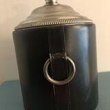 Round black leather ice bucket