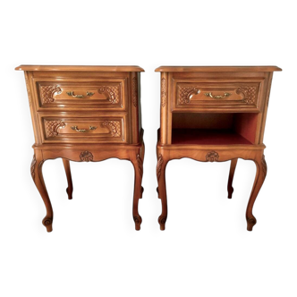 2 tables de chevet style Louis XV tiroirs et pieds cabrioles, 1960