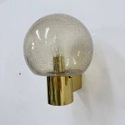 Mid-century Limburg Glashütte wall light brass with smoked bubble glass, 1970s