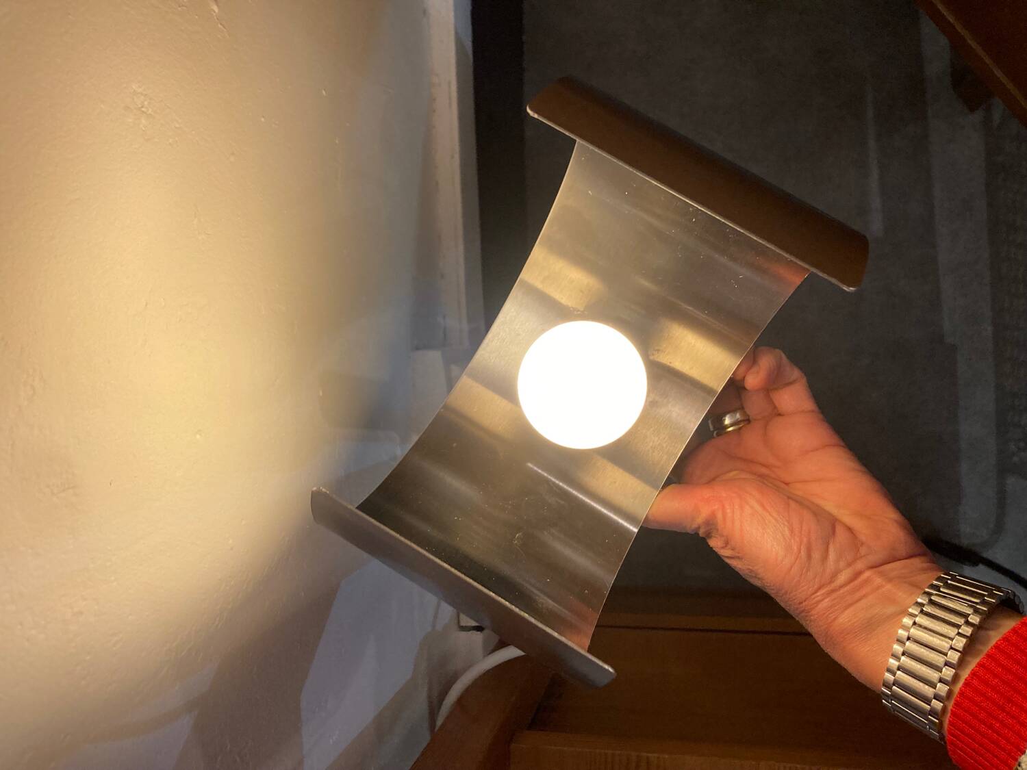 Pair of Space Age brushed metal wall lights