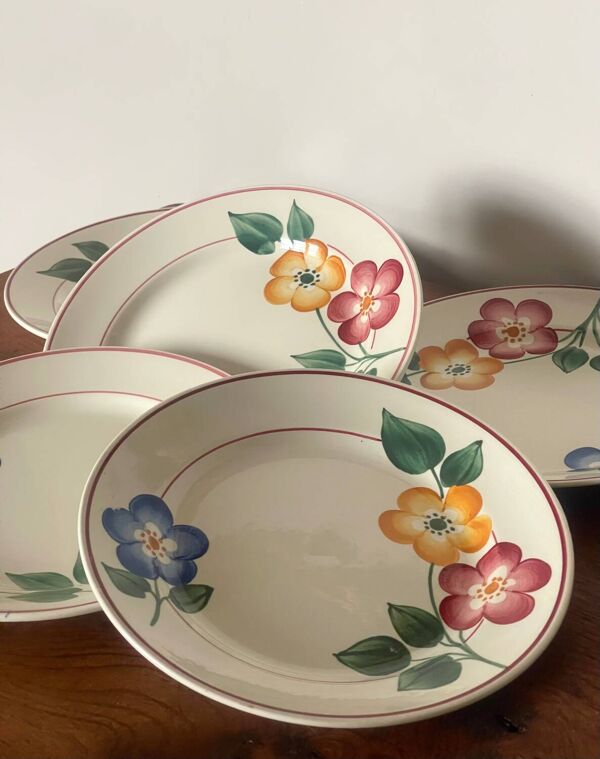 8 assiettes à dessert anciennes HB&C Montereau ,Début XXᵉ siècle