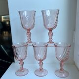 Set of 5 pink wine glasses 50s