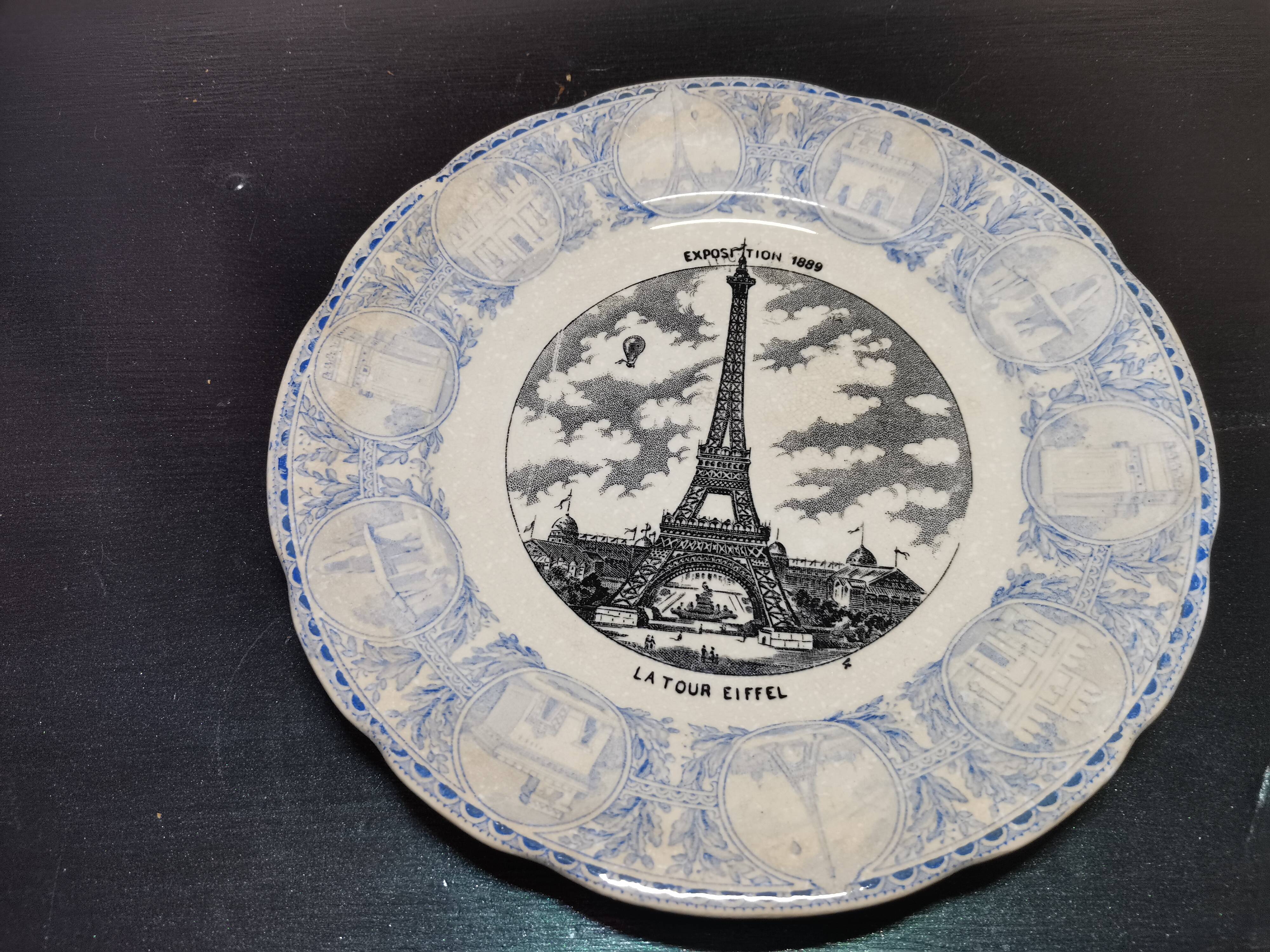 Lot 10 assiettes parlantes opaque Sarreguemines fin 19 ème, exposition universelle 1889