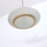 Brass and etched glass bowl pendant