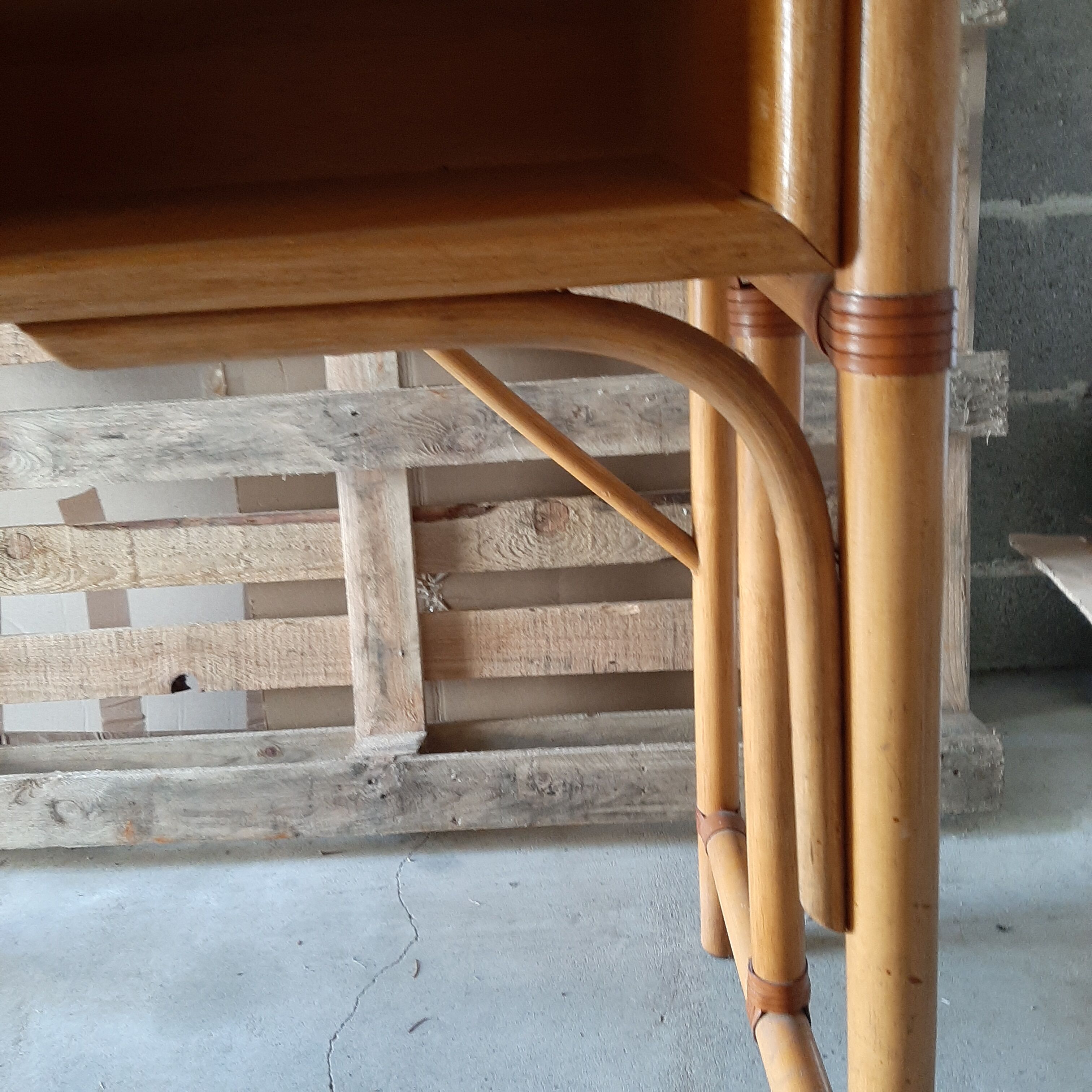 Desk rattan & vintage wood two drawers