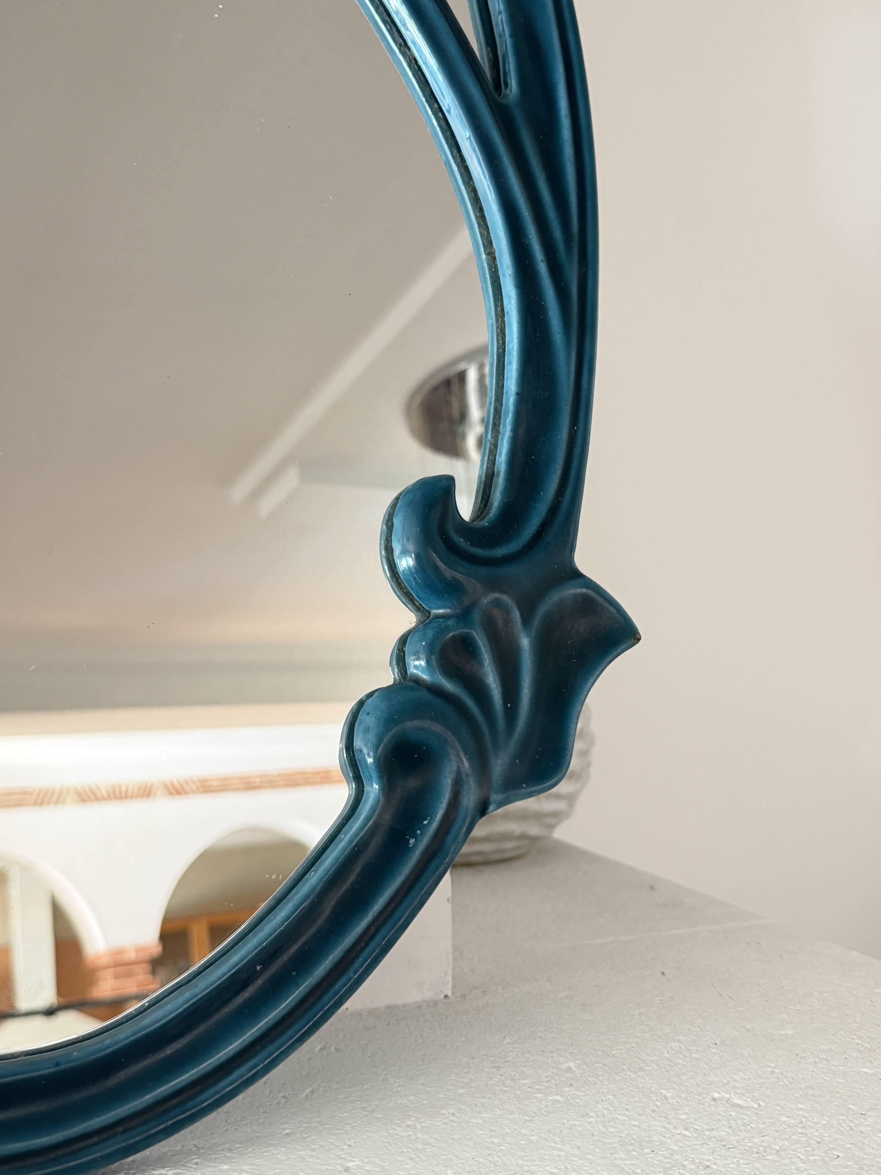 Art Nouveau style mirror in imperial green enamelled cast iron – Circa 1980