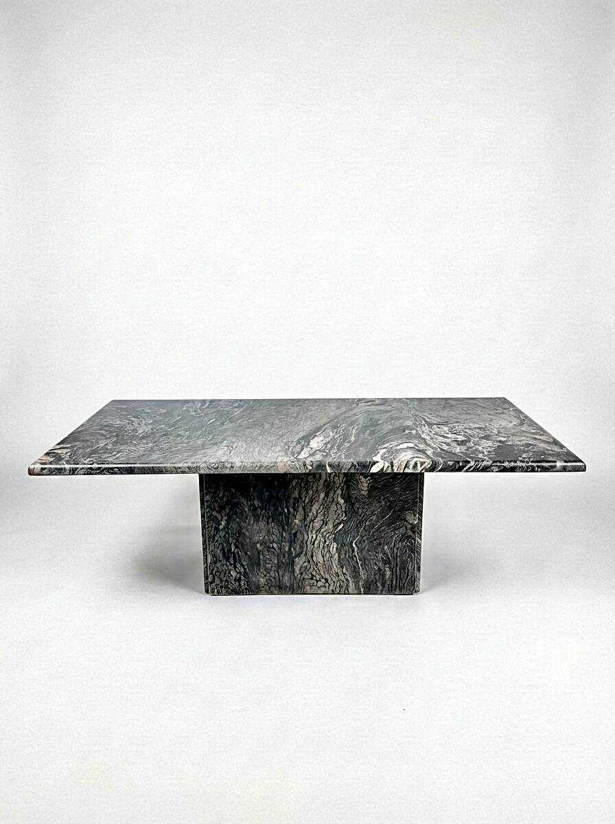 Sculptural coffee table in black and grey marble, postmodern design, years.