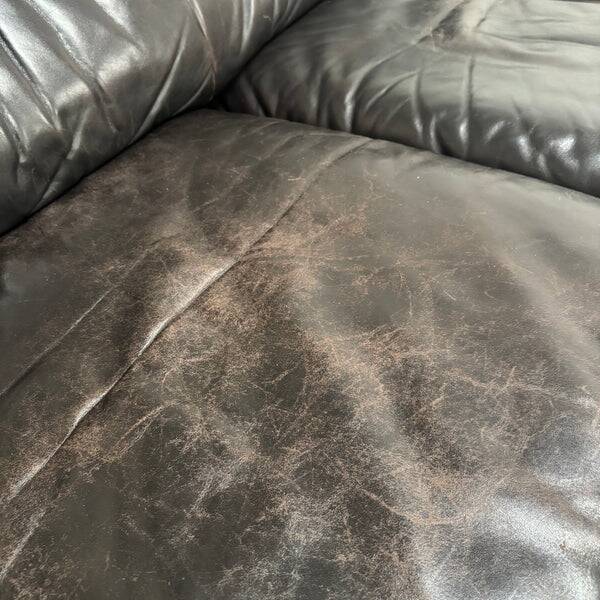 Black leather De Sede DS16 sofa, 1970s