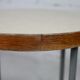 Side table tubular steel base, round top strapping wood, France, circa 1950