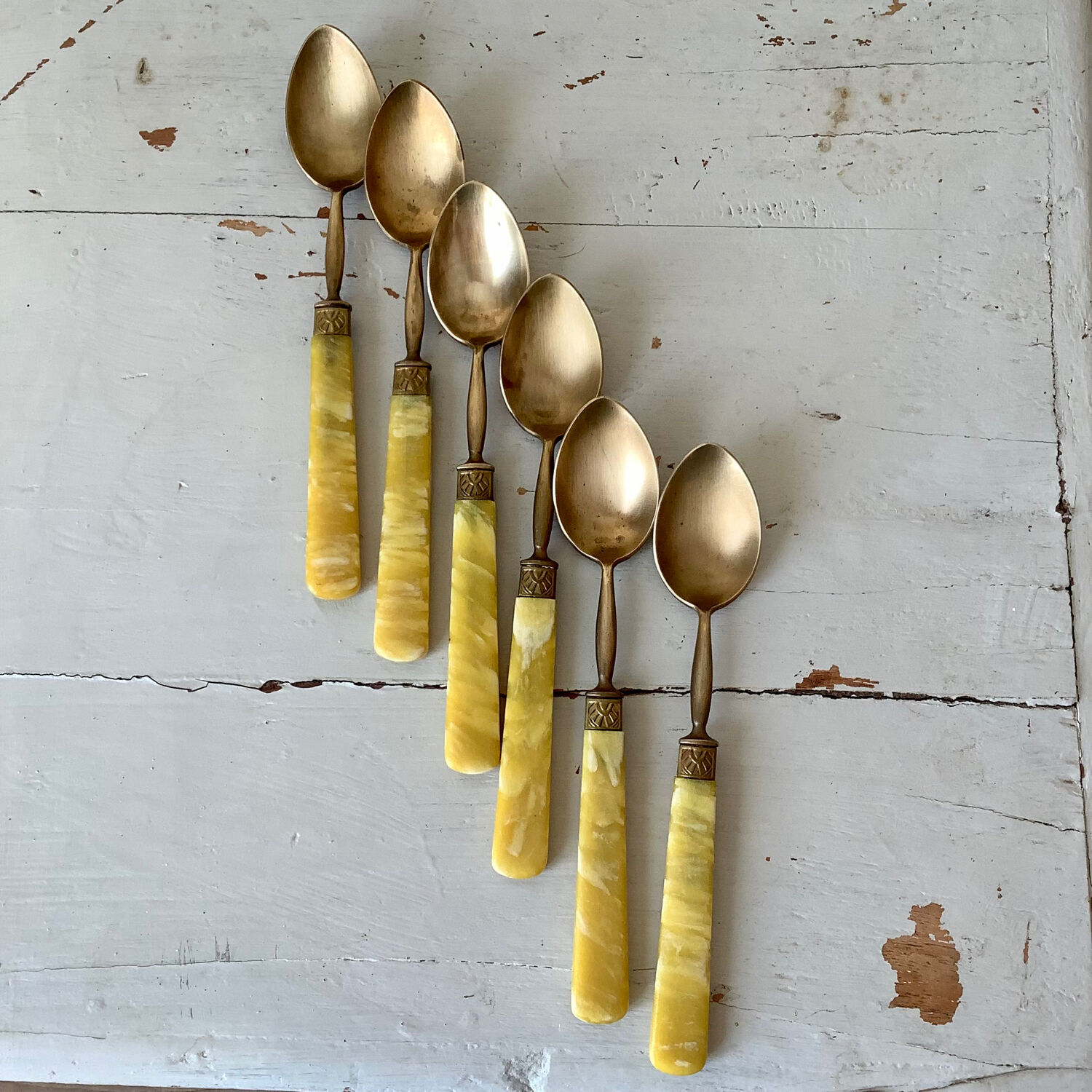 Brass and bakelite dessert cutlery