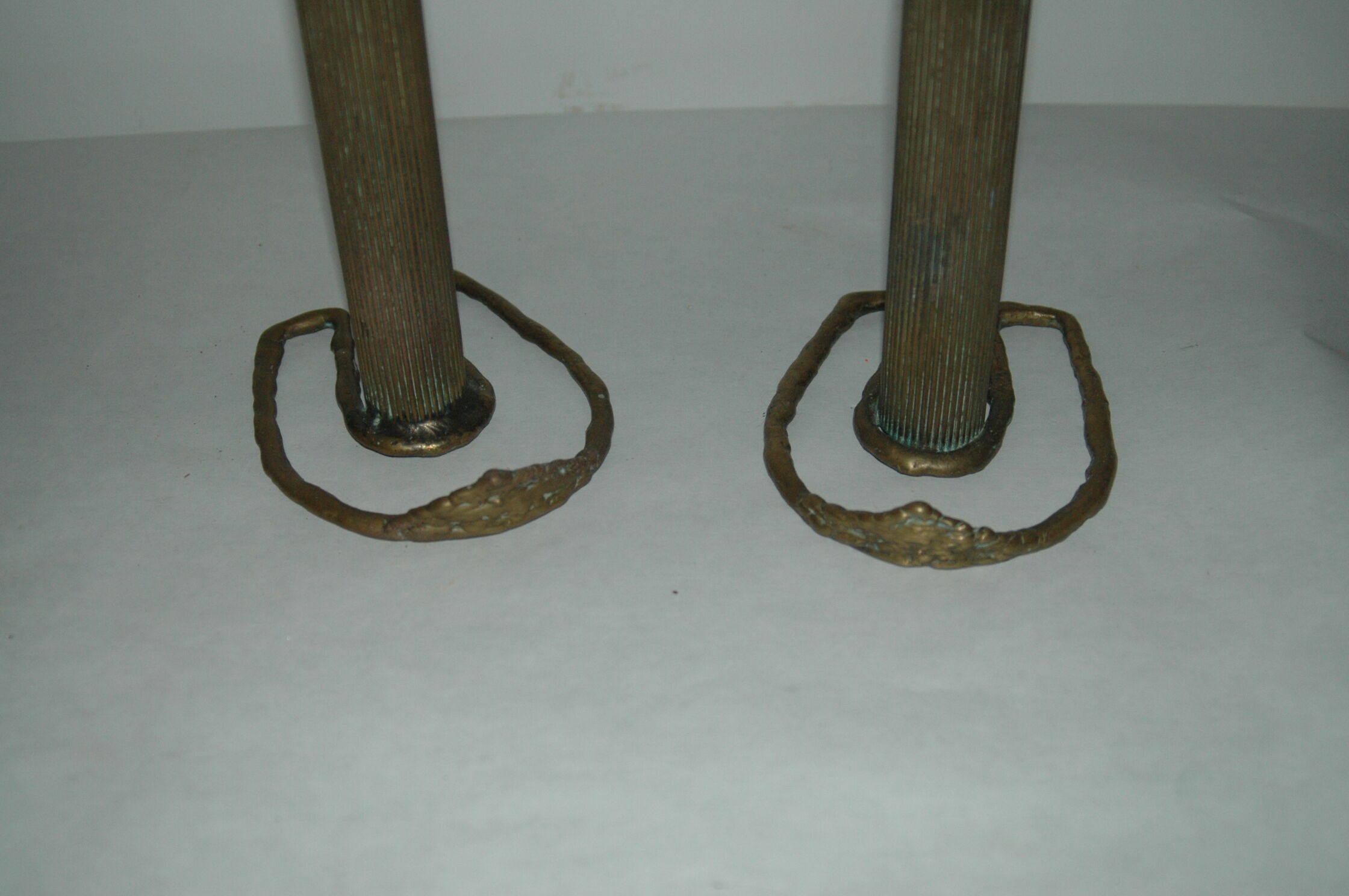 2 horseshoe candlesticks in solid brass  signed Durand