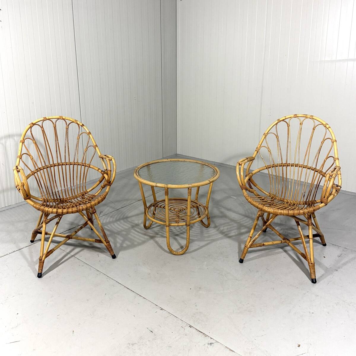 Rattan easy chairs & table Rohé Noordwolde Netherlands 1960’s
