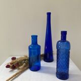 Set of 3 cobalt blue glass bottles