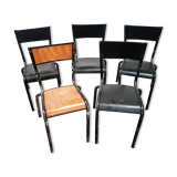 5 anciennes chaises d'ecole vintage