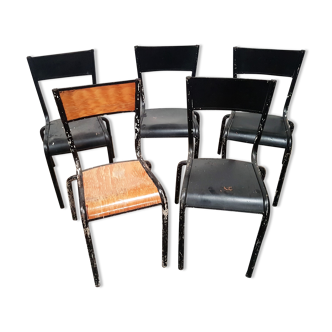 5 old vintage school chairs