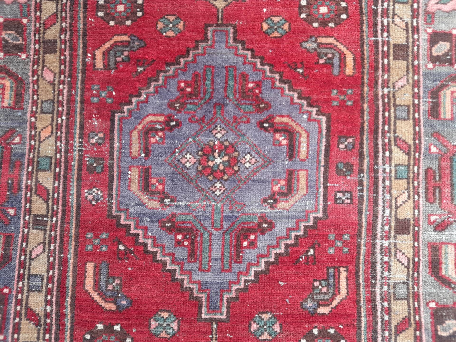 Persian Carpet 235 x 130 cm Hamadan Hand-Knotted Wool c1960