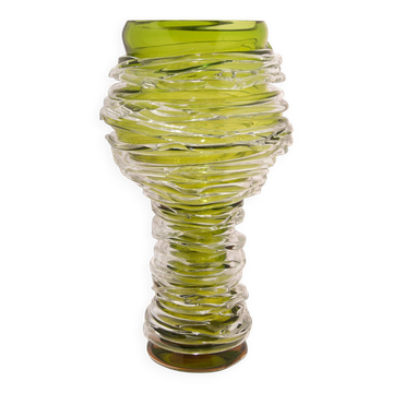 Vase 'Tamtam Honey' en cristal et verre vert - Sem Schanzer (comme l'Anverre)