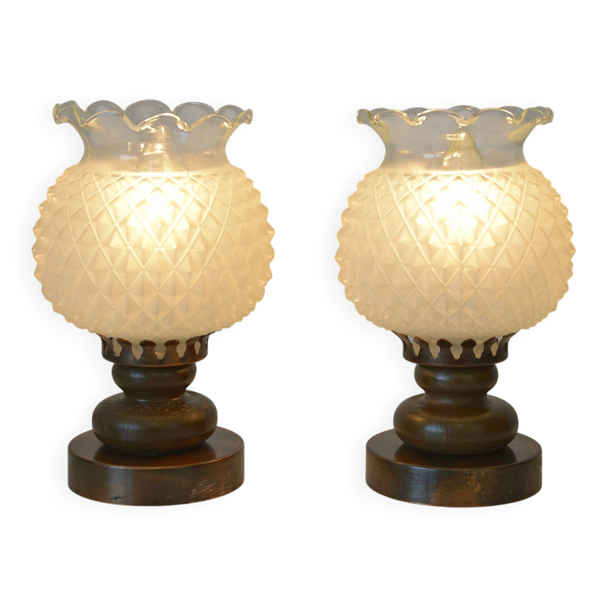 Pair of charming desk lamps vintage bedside lights wood table lighting 70's