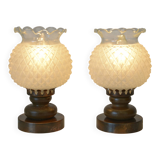 Pair of charming desk lamps vintage bedside lights wood table lighting 70's