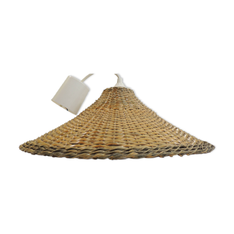 Suspension abat jour vintage en matière naturelle rotin