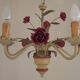 French vintage metal deep pink rose and green leaf 5-light chandelier