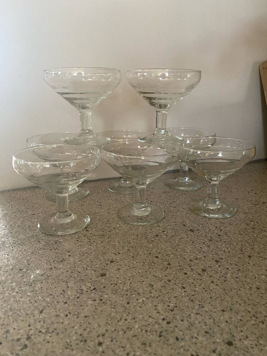 8 old champagne glasses