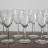 7 white wine glasses in crystal engraved with a vintage frieze