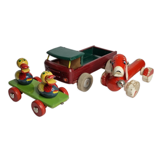 Ensemble de trois jouets à tirer vintage, années 50-60