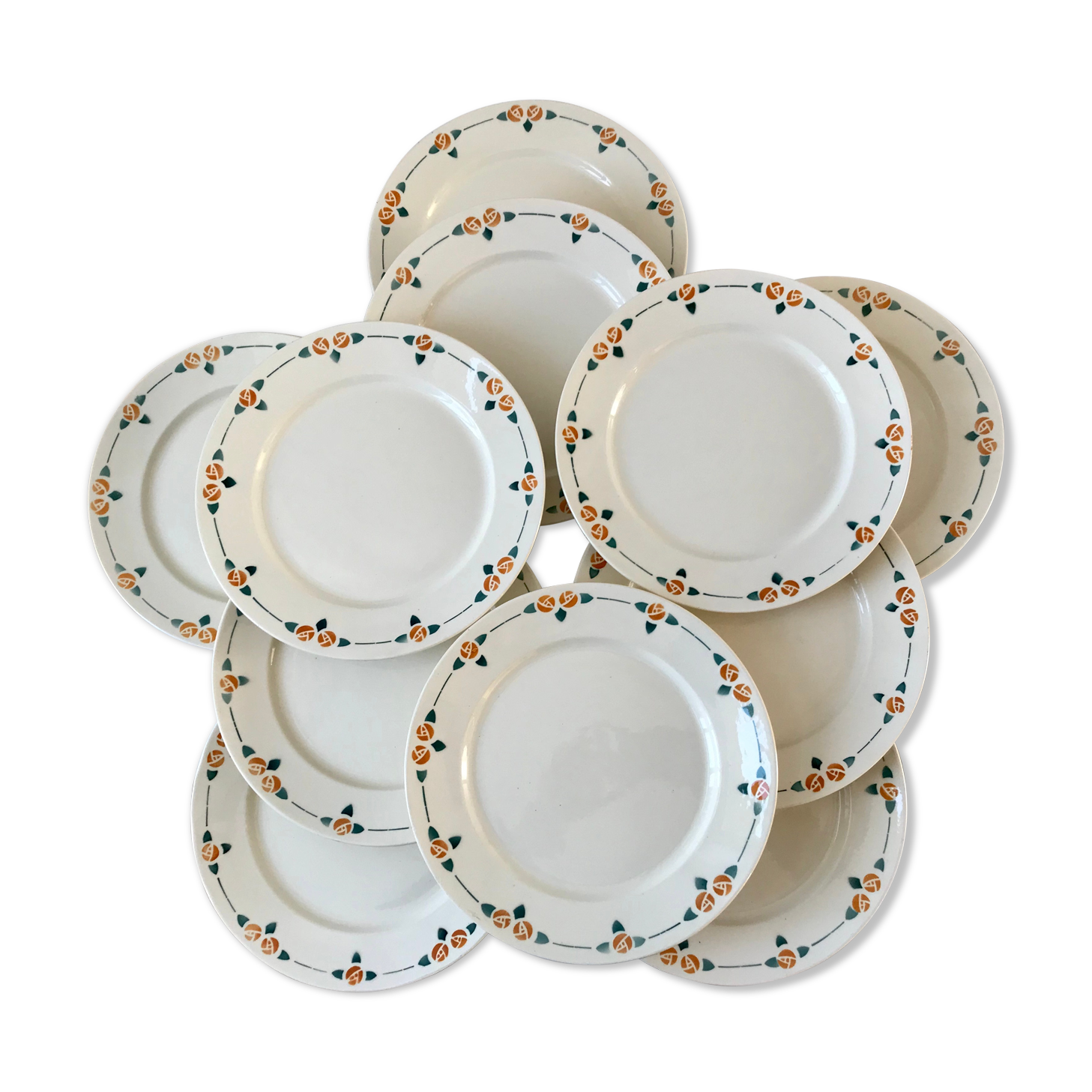 Set of 11 dessert plates Badonviller 30s