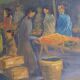 Original oil painting, Provençal market in Nice, France, Grether, 1948