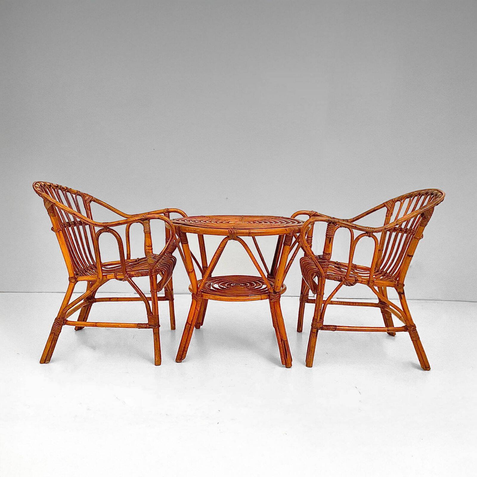 Mid Century Modern Bamboo Chairs and Table Set, Italy 1960s