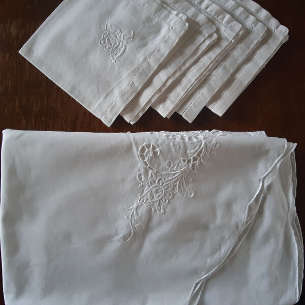 Old embroidered and crocheted tablecloth