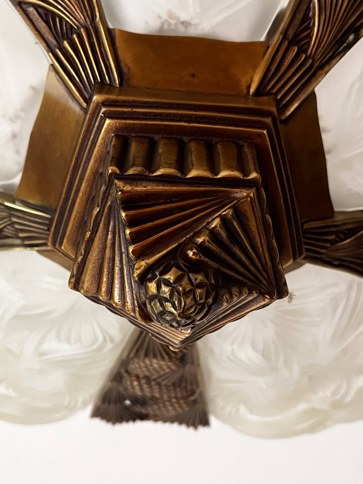 Opaline and brass chandelier