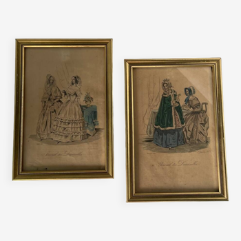 2 cadres avec gravures anciennes « journal des demoiselles »
