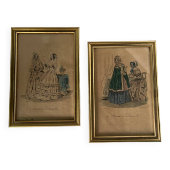 2 frames with old “diary of young ladies” engravings