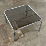 Design vintage smoked glass coffee table with tubular frame