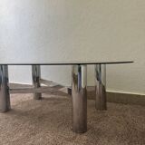 Chrome metal coffee table with smoked glass from the 70s