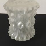 Art deco globe in white frosted glass with elaborate patterns