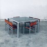 Mid-Century Smoked Glass & Chromed Steel Square Dining Table attributed to Sergio Mazza for Cinova, Italy, 1970s