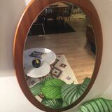 Mirror Scandinavian teak oval 36x57cm