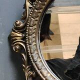 Ancien Miroir ovale Brevettato, style Baroque/Rococo. En bronze à patine dorée. Dim 34 x 25,5 cm