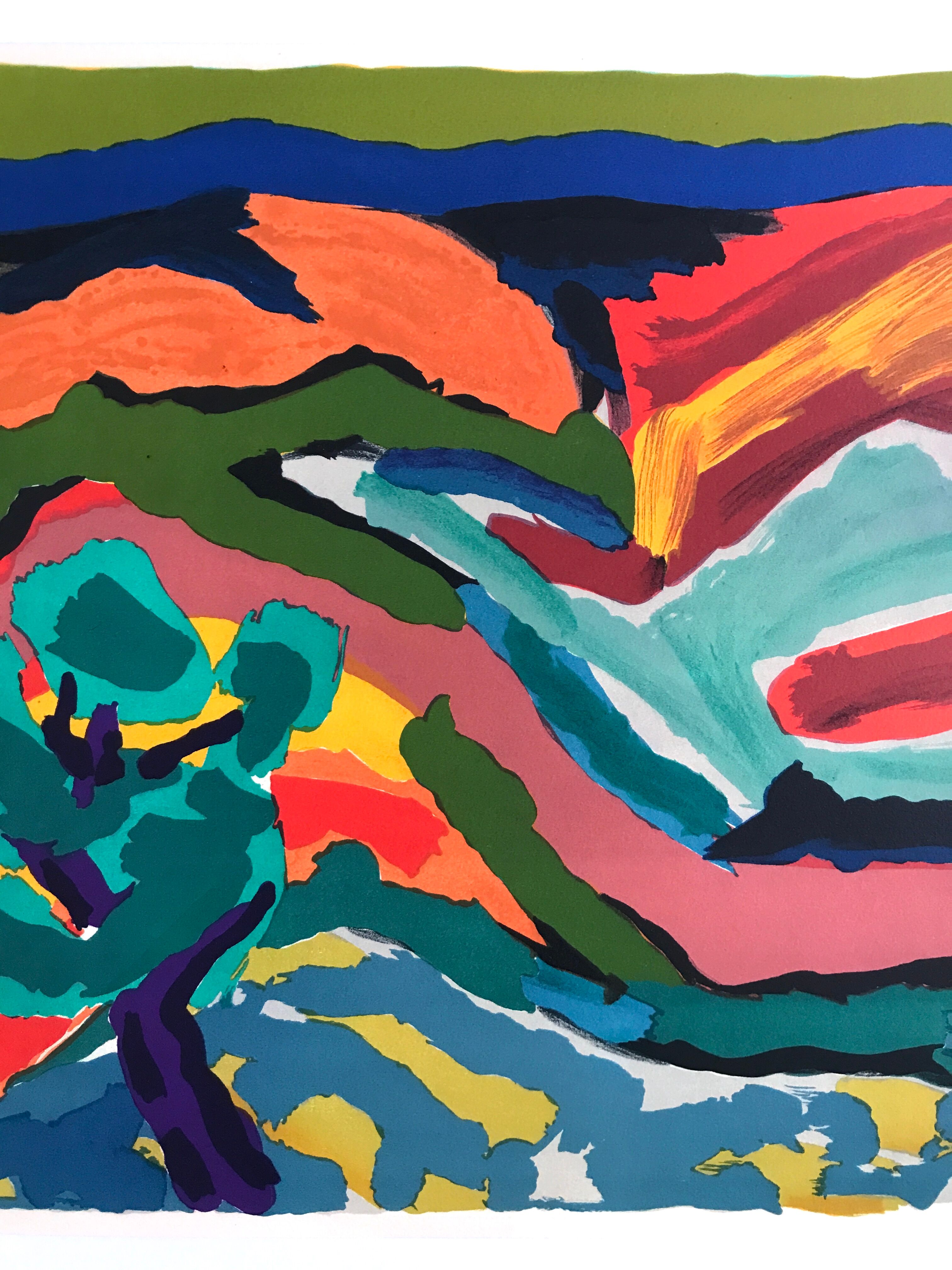 Original lithograph by Pierre Ambrogiani, Paysage provençal I (Spring), 1974