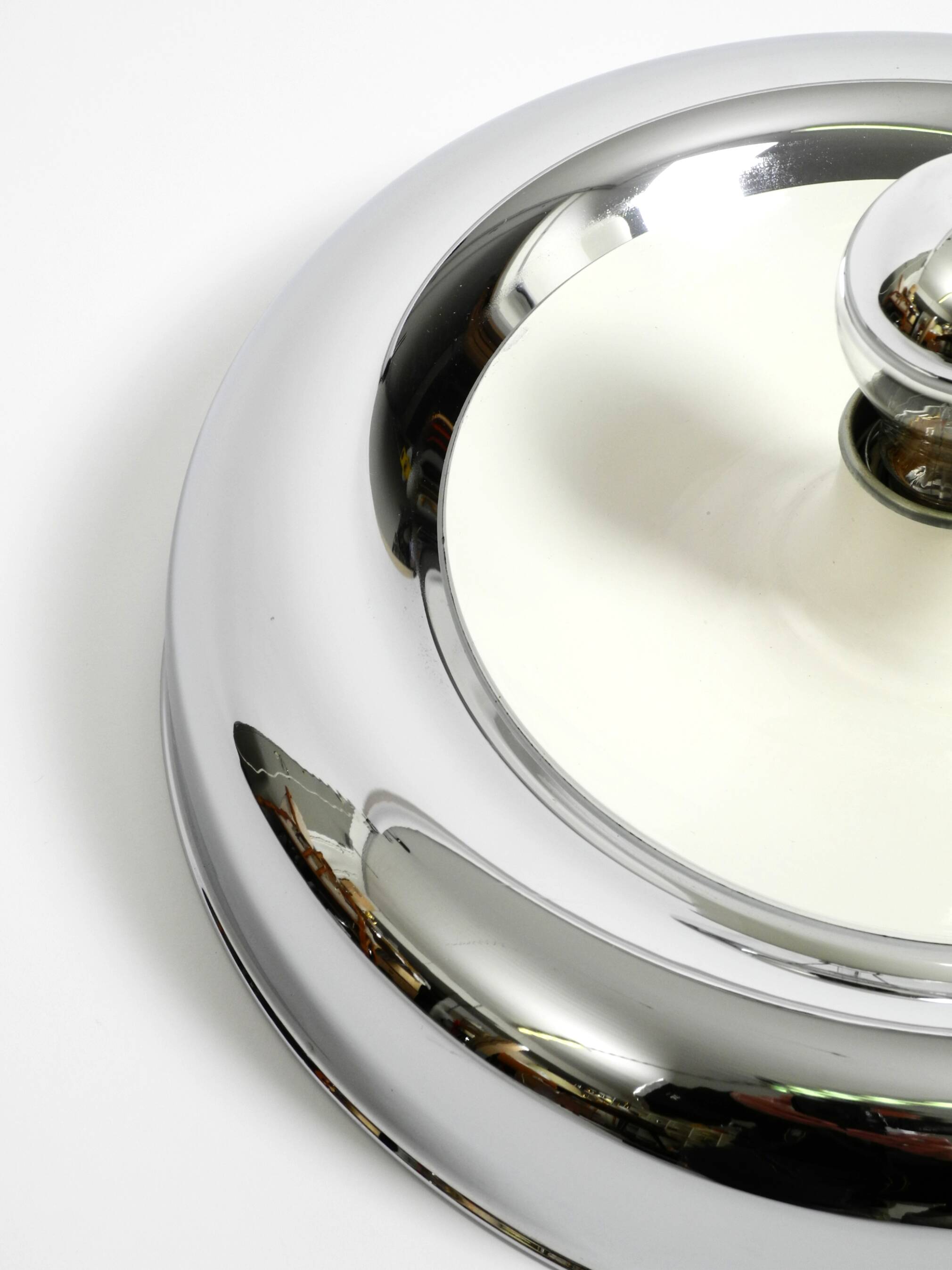 Round metal chrome ceiling or wall lamp from Italy | Space Age Design