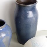 Blue and beige ceramic vase signed