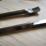 Set of 12 vintage design stackable stainless steel knives and forks