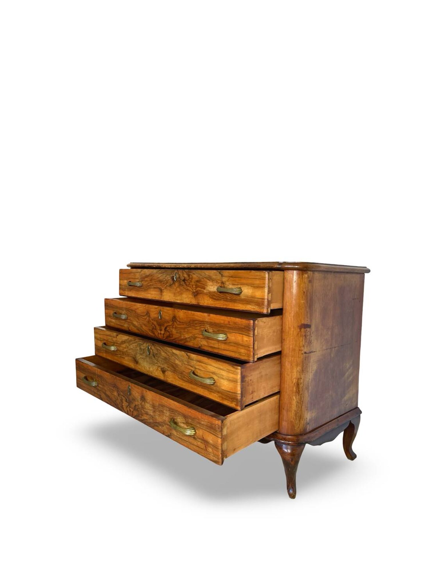 Italian art deco burl walnut chest of drawers, 1930s/1940s