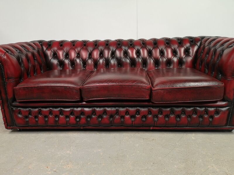 Sofa chesterfield burgundy leather three seater bamboo