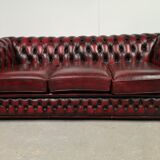 Sofa chesterfield burgundy leather three seater bamboo