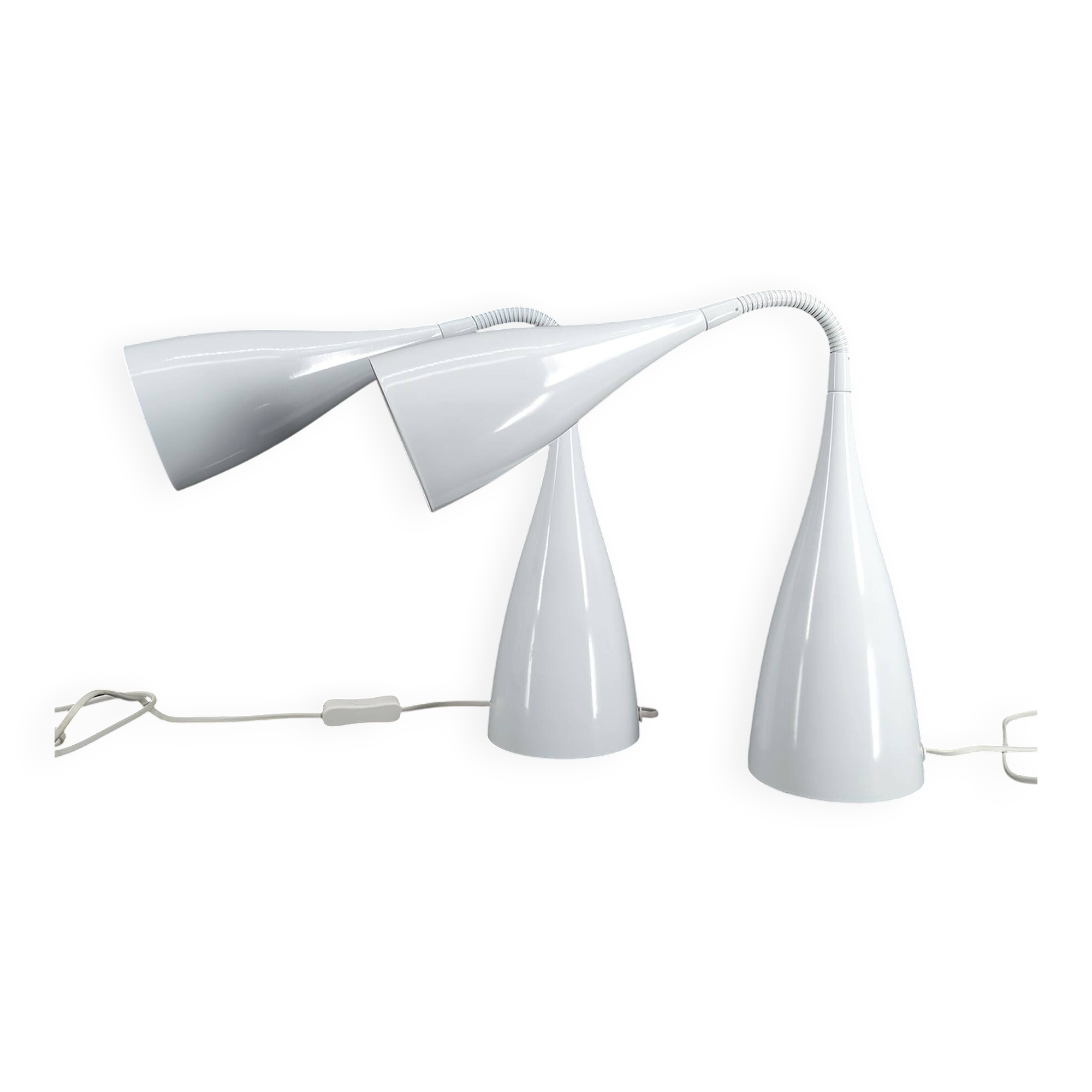 Pair of Vintage Design Lamps in White Enameled Sheet Metal, circa 1970