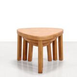Set of triangular oak Brutalist side tables